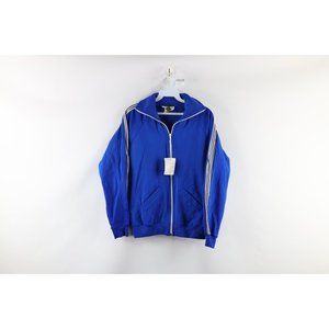 NOS Vintage 80s Womens Medium Striped Full Zip Warm Up Soccer Track Jacket Blue